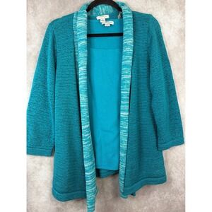 NWOT Mercer Street Studio Teal Knit Cardigan & Tank Set Open Front Women XL